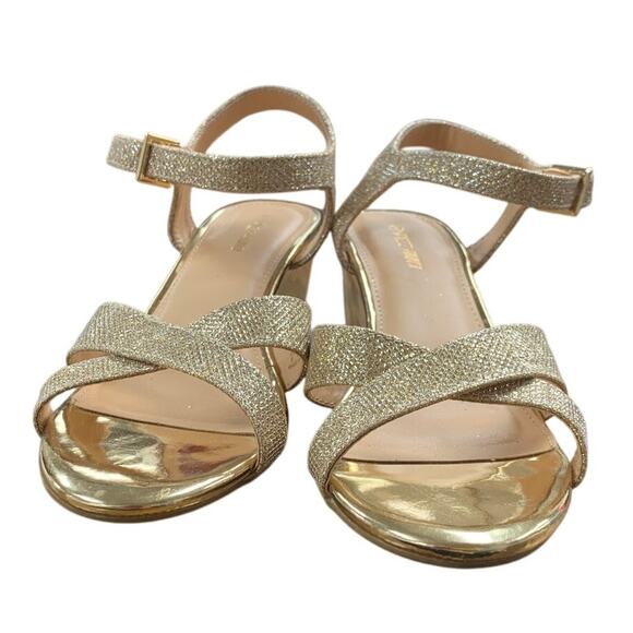 Pizz Annu Womens Size 8 Glitter Gold Wendy 2.5" Wedge Heel Ankle Strap Shoes - Picture 5 of 7